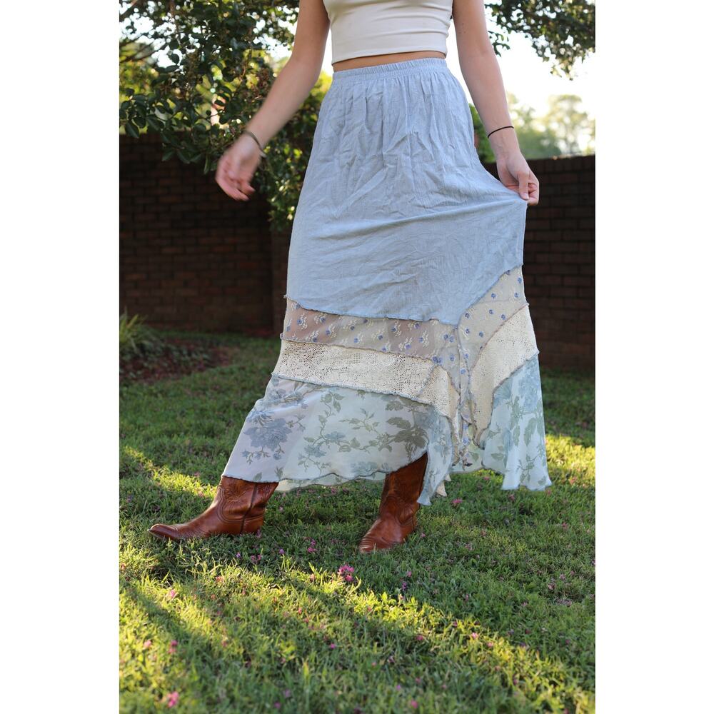 Vintage Multi Patterned/Material 70s Prarie style Skirt Medium